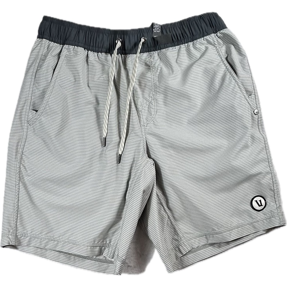 Vuori Banks Shorts Mens Small Grey White Micro Stripe Performance Swim Athletic